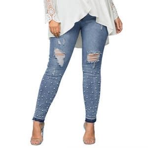 K.Jordan distressed faux pearl jeans